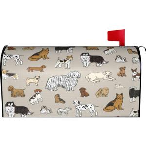 Cute Dogs Animal Print Mailbox Cover Magnetic Waterproof Mail Wraps Post Letter Box Covers for Outdoor Garden Use 21x18 in