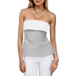 Imily Bela Womens Strapless Tube Tops 2025 Trendy Sexy Backless Going Out Bandeau Top Side Split Summer Color Block Outfits, S