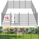 16 Panels Decorative Garden Fence, 32in(H) X 34.7ft(L) No Dig Animal Barrier Fencing, Rustproof Metal Garden Fence Panels with Gate, Dog Fence Outdoor for Yard