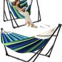 ANYOO 2-in-1 Hammock & Chair Stand with Collapsible Steel Frame & Carry Bag | Tool-free Set up Multi-angle & Height Adjustable Holds 440lbs Heavy-duty Portabel Hammock for Indoor,Outdoor Garden,Patio