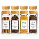8Oz 8Pcs Glass Spice Jars with Label, Seasoning Containers, Spice Containers with Bamboo Lids & Pen, Empty Spice Bottles for Salt, Herbs, Sugar, Pepper (Natural Wood Color)