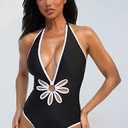FashionNOVA Lima Deep V Flover Cutouts 1 Piece Swimsuit Black/White XS