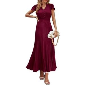 PRETTYGARDEN Women's Summer Maxi Dresses 2026 Trendy Casual Button V Neck Ruffle Cap Sleeve Long Flowy Spring Pleated Dress Medium