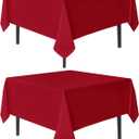 sancua Christmas Red Square Tablecloths 85x85 Inch, 2 Pack - Fabric Table Cloth for Square or Round Tables, Washable Polyester Table Cover for Dinner, Holiday Party, Decorative Display Tables