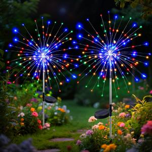 btfarm 2 Pack 120 LED Solar Garden Lights Outdoor, 8 Modes Firework Lights Solar Powered, Waterproof Twinkle Fairy Light Outside for Yard Patio Pathway Pool Christmas Party Decorative, Multicolor