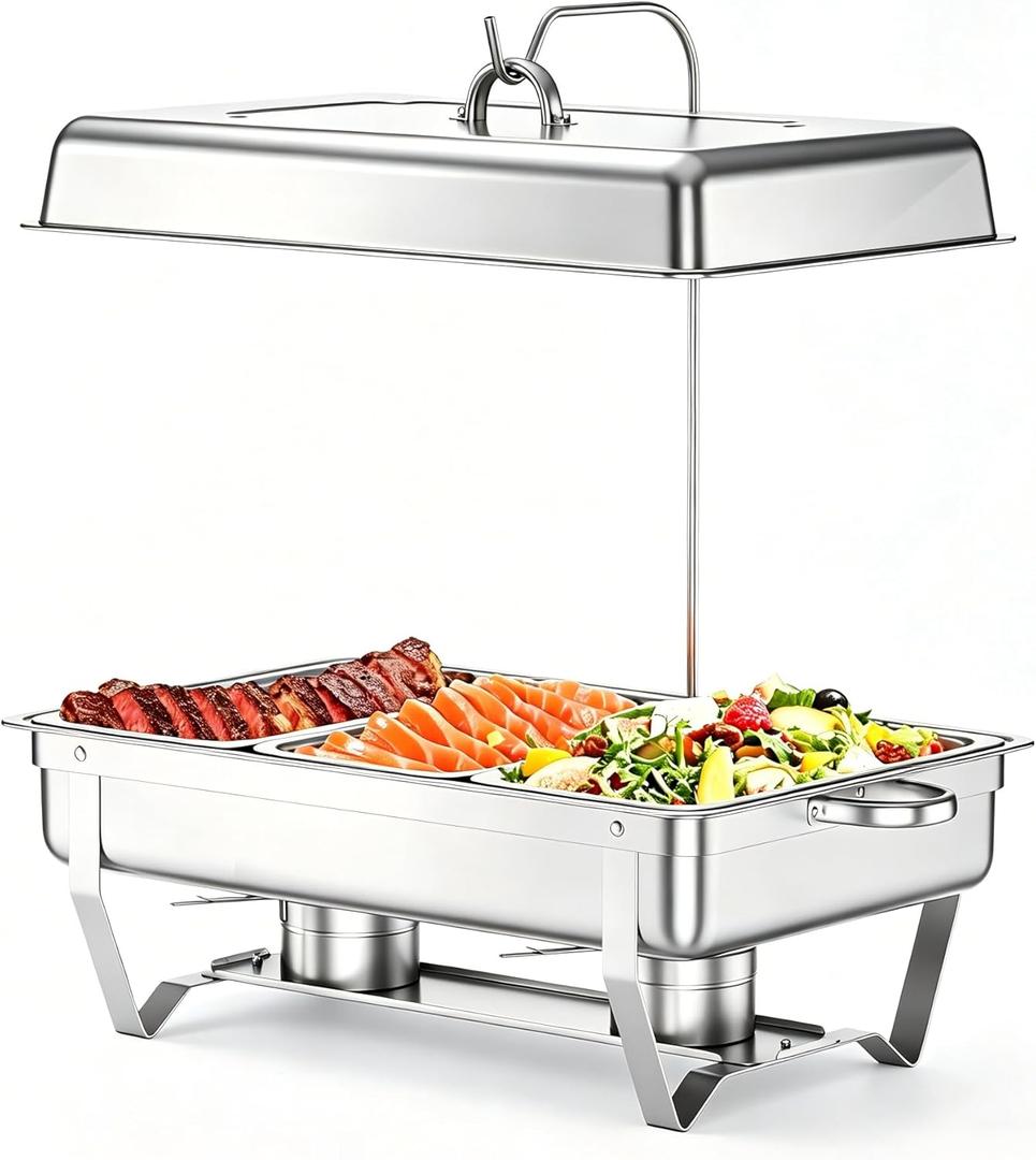 Chafing Dishes Buffet Set for Food Warming and Serving,11QT Stainless Steel Party Trays Warmers for Catering,Weddings,Events with Display and Rolled Edge Design,1 Pack, 3 Compartment