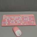 Retro Wireless Keyboard with Round Keycaps, 2.4GHz FullSize USB Cute Wireless Keyboard Mouse for Computer, Desktop, Laptop and Computer (PinkColorful)