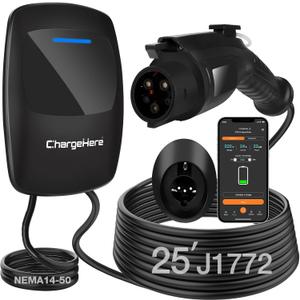 Level 2 EV Charger, 32 Amp 7kW High-Speed Electric Vehicle Charging Station, UL Certified, NEMA 14-50 Plug, 25ft Cable, IP66 Waterproof, WiFi Smart App, Compatible with All J1772 EVs