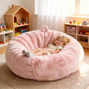 Faux Fur Bean Bag Cover (No Filler) Stuffed Animal Storage Adults Kids Pink, M For Kids