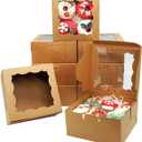 50 Pack Cookie Boxes 6x6x3 Inch Bakery Boxes with Window Treat Box Dessert Box for Macaron Mini Cake Chocolate Covered Strawberries Pastry -Kraft Paper (Pack of 50, Brown)