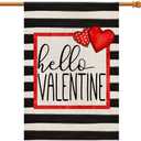 Hello Valentine Watercolor Stripes House Flag Love Heart Valentine's Day Holiday Anniversary Wedding Yard Outdoor Decoration 28x40 Inch Burlap Spring House Flag DF006-28