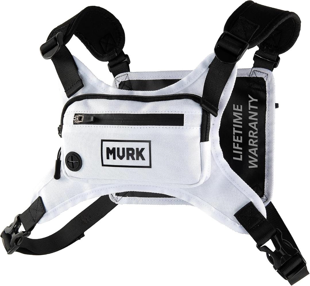 MVRK Water Resistant Chest Pack - Running Vest for Workouts, Running Phone Holder Extra Storage, Lightweight Running Pack (White)