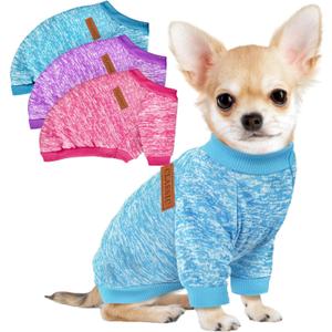 3 Pack Dog Sweaters for Small Dogs Girl Boy Winter Fleece Clothes Warm Soft Dog Sweatshirt Outfit for Dogs Cats Pet Apparel, Rose+Light Blue+Purple, Medium, Back: 13.7", Chest: 17.7", 10-14 lbs