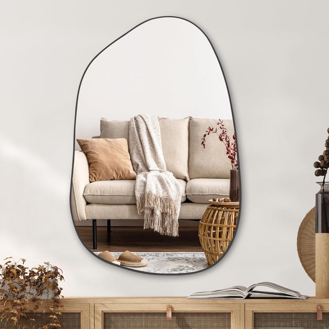 PERFNIQUE Irregular Wall Mirror Asymmetrical Mirror, 40''x26'' Black Mirror for Bathroom Bedroom Living Room Entryway, Decorative Modern Wall Decor, Wall Mounted Mirror (Black, 40" x 26")