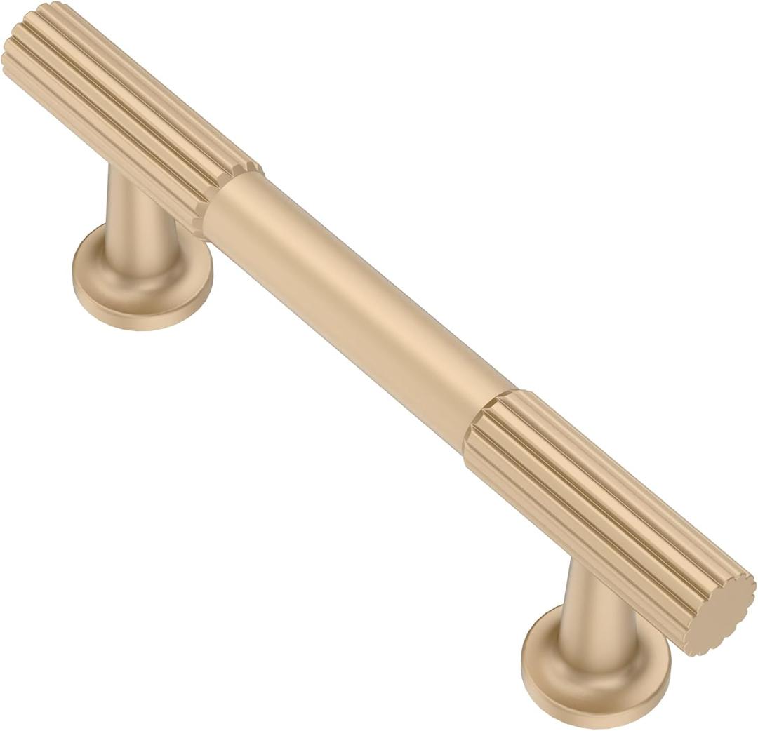 Alzassbg Cabinet Pulls, Champagne Copper, Ridged Bar Handles, 3 Inch(76mm) Hole Centers, Kitchen Handles for cabinets, 10 Pack, AL3095SCG