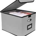 File Storage Box with Lid, Foldable Portable Document Organizer with Handle, Perfect for Home/ Office/ File Organization(Grey)