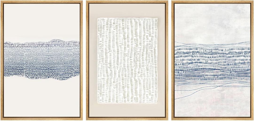 SIGNWIN Framed Canvas Print Wall Art Set Blue White Grunge Geometric Pattern Abstract Shapes Cozy Neutral Decorative Contemporary Minimal for Living Room, Bedroom, Office - 16"x24"x3 Natural (B50-2203-b50-m20)