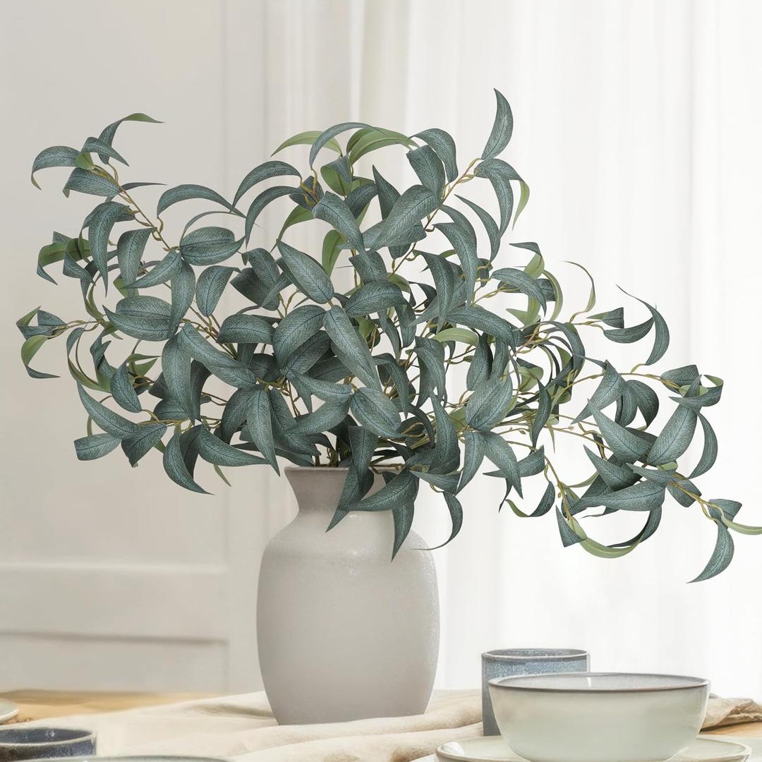 florisso Artificial Greenery Stems for Vase, 5 Pcs Tall Fake Plants Branches Faux Greenery Twigs Leaf for Indoor Home Office Vase Filler for centerpieces, Dark Green