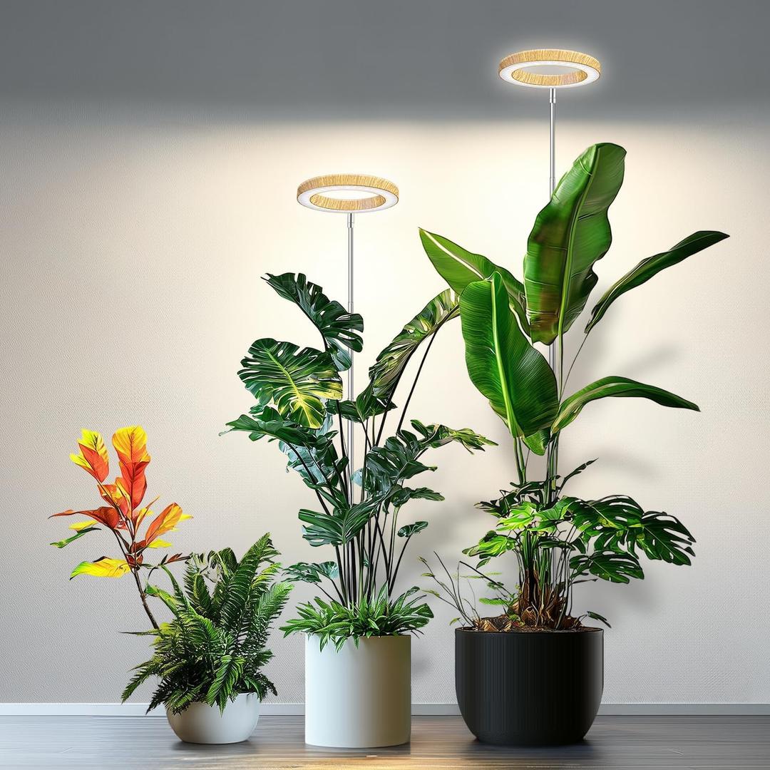 Kullsinss Grow Lights for Indoor Plants, Full Spectrum Plant Grow Light with 6/12/16H Timer, 3 Color Modes, 5 Brightness, 10"-65" Height Adjustable Growing Lamp for Large Indoor Plants (2 Pack) (Faux Wood Grain-6.3in)