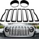 Bonbo Mesh Grille Grill Insert & Headlight Turn Light Cover Trim Exterior Accessories for Jeep Wrangler JL Sport/Sports 2018-2023 (Black)