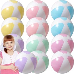 MiniInflat 12 Pcs 16 Inch Inflatable Beach Balls Bulk Jumbo Pastel Inflatable Decorated Ball with Macaron Color PVC Party Ornaments for Summer Birthday Party Decoration
