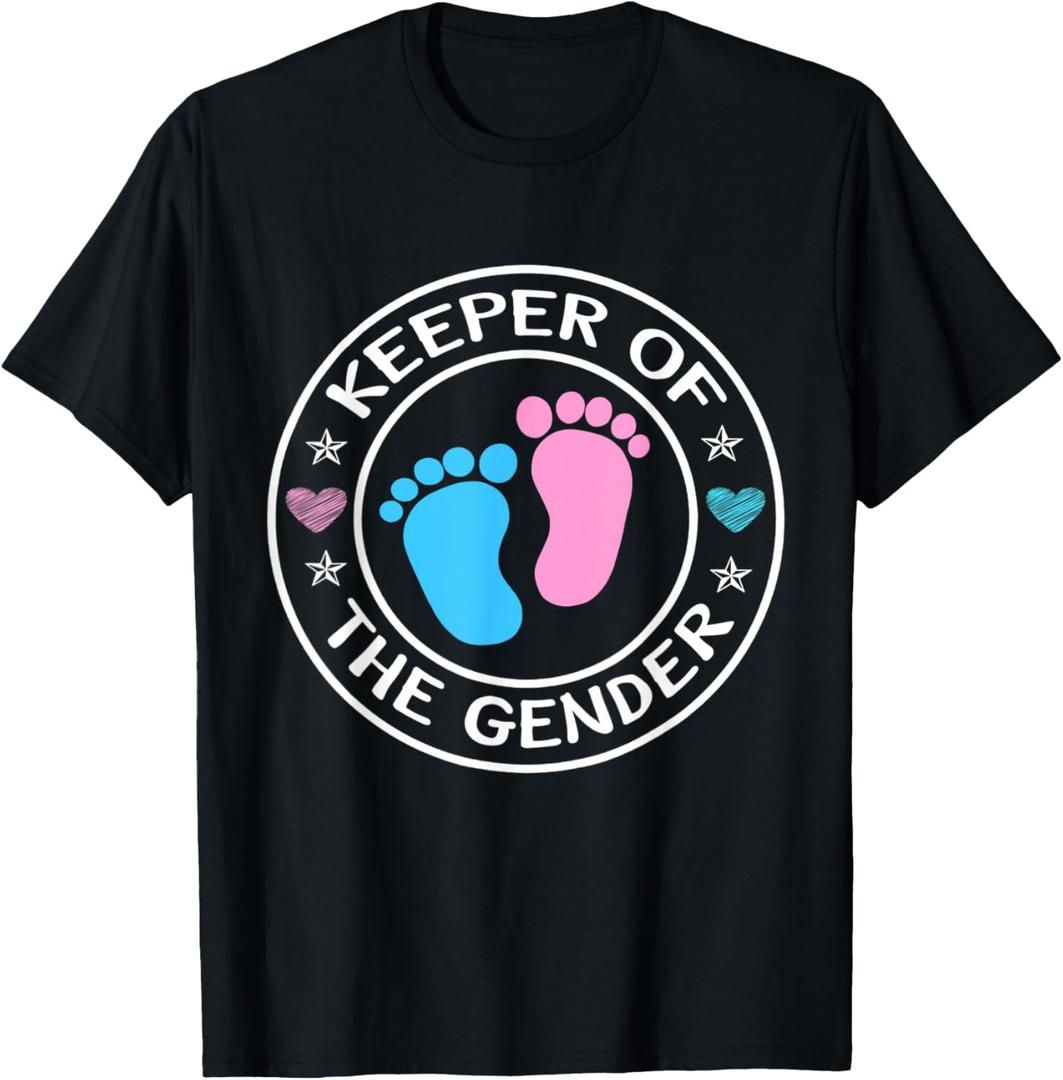 Keeper of The Gender Cute Gender Reveal Baby Shower Design T-Shirt, Medium