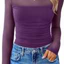 Avidlove Women Long Sleeve Bodysuit Turtle Neck Shapewear Body Suits Mesh One Piece Leotard Shirt Going Out Tops Fall Outfits (X-Large, Dark Purple)