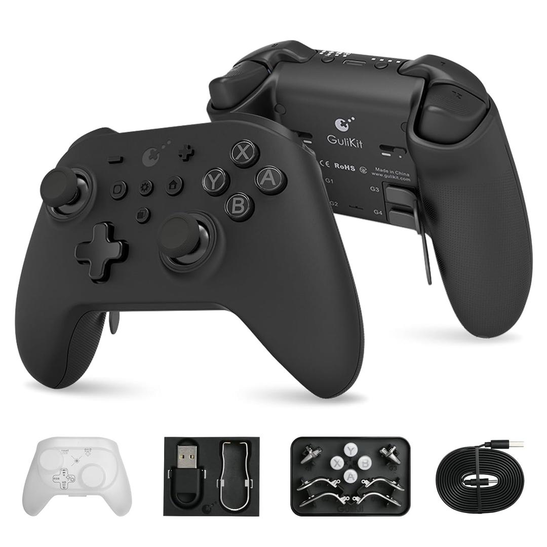 GuliKit KK3 MAX Controller (No Drift) for Switch/PC/Android/MacOS/IOS with 4 Back Buttons, Hall Joysticks and Triggers, Maglev/Rotor/HD Vibration,1000Hz Polling Rate, RGB lights (Black)