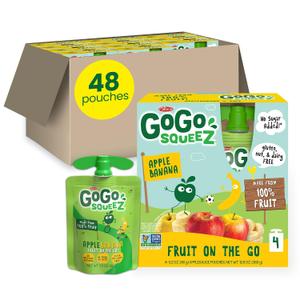 GoGo squeeZ Applesauce and Fruit Puree, Apple Banana, 3.2 oz (Pack of 48), Unsweetened Fruit Snacks for Kids, Gluten Free, Nut Free and Dairy Free, BPA Free Pouches (Packaging May Vary) (EXP 08/06/29)