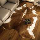 BENRON Premium Cowhide Rug Large, Faux Cow Hide Rugs for Living Room Bedroom Western Home Decor, Non Slip Cute Rug with Irregular Animal Skins and Hides, Khaki Brown, 6.2 x 7ft (Caramel)
