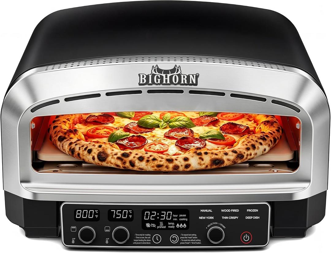 BIG HORN 14-Inch Indoor Pizza Oven, 850°F Electric Countertop Pizza Oven
6 Preset Modes for Restaurant-Style Artisan Pizza, Include Pizza Stone and Pizza Peel, PID Precision Temperature Control