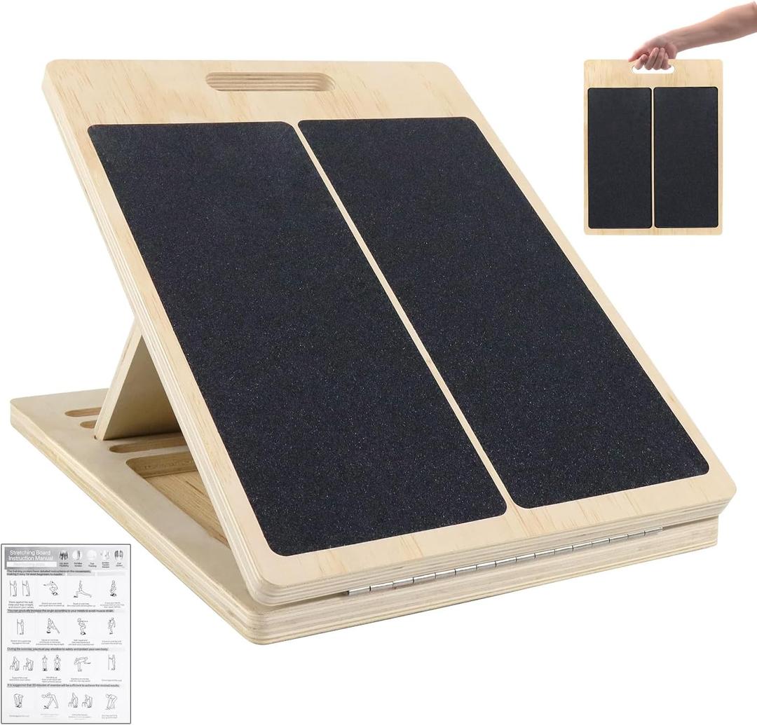 Slant Board for Calf Stretching, Adjustable Portable Wooden Calf Stretcher Incline Board, Balance Beam