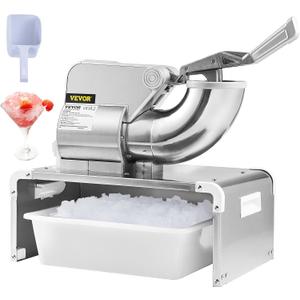 VEVOR 110V Commercial Snow Cone Machine, 661LB/H Snow Cone Maker, Electric Shaved Ice Machine w/Dual Blades, Stainless Steel Ice Crusher Shaver w/ 20Qt Ice Basin, 250W Snowball Machine 1420RPM (Silver)