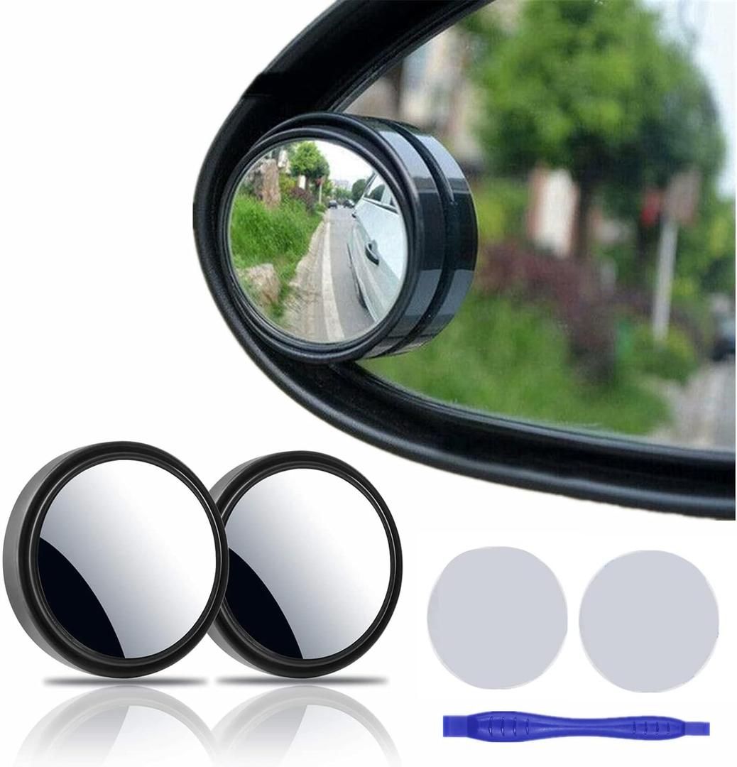 2 pcs Blind Spot Mirrors, 2" Round HD Glass Convex 360 Wide Angle Side Rear View Mirror with ABS Housing for Cars SUV and Trucks, Black, Pack of 2