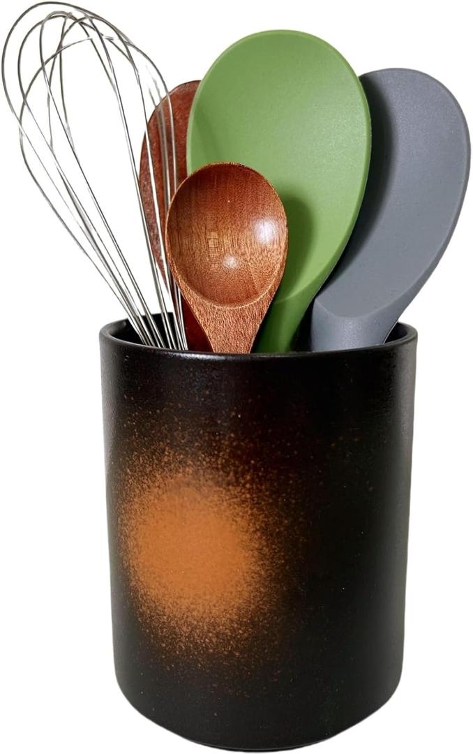 Short Kitchen Utensil Holder for Kitchen Counter Cooking Utensil Holder for Countertop Spatula Holder Small Utensil Crock Cutlery Holder Silverware Caddy Flower Vase (Firework)