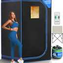 SereneLife Portable Sauna Box for Home, Steam Tent with Extra Large 4L Steamer - Includes Folding Chair, Remote Control w/ 9 Heat Levels for in-Home Spa - 2.9' x 2.9' x 5.9'