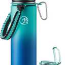 GOSWAG Insulated Sports Water Bottle, 24oz 2 Lids(with Straw/No Straw), Stainless Steel Water Bottles with Paracord Handle, Insulated Bottle with Double-Wall Vacuum Insulation (Green-Blue Ombr)