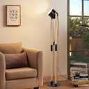 Depuley Modern Floor Lamp, Wooden and Metal Floor Lamps for Living Room, 360 Heads Rotatable Standing Light with Pressure Switch, Reading Lamp for Bedroom Office Decoration, E26 Bulb Included