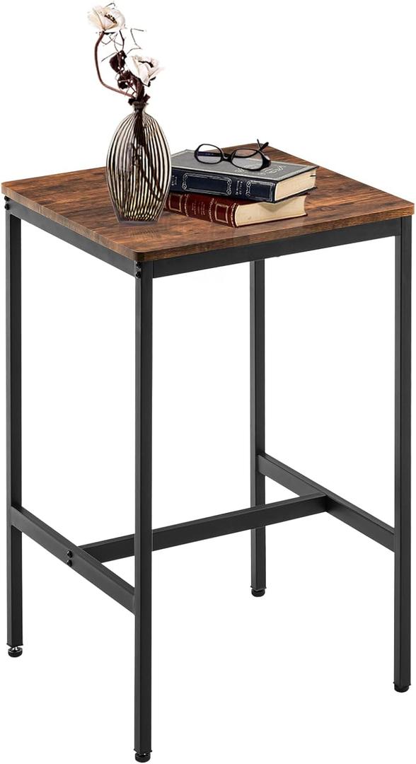 Square Bar Table,Small Kitchen Dining, Cocktail Table,High Top Pub for Party,Sturdy Metal Frame,Space-Saving Narrow for Living Room,Kitchen,Bar,Brown