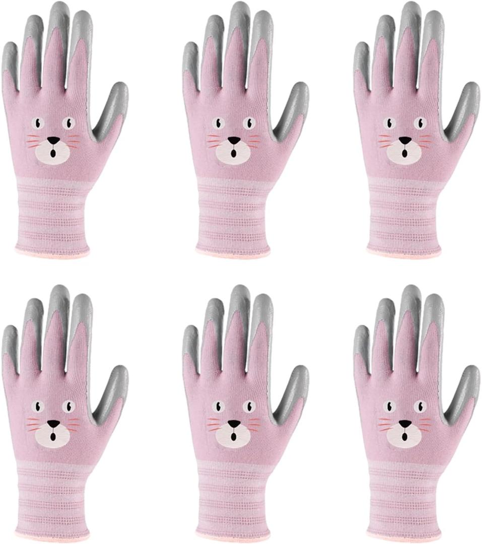 ANDANDA Kids Gardening Gloves, Nitrile Coated Children Yard Work Gloves with Grip, Suitable for Toddlers, Children, Girl, Boy (5L(Age7-9), Pink)