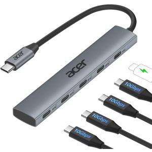 Acer 10 Gbps USB C Hub, USBC Splitter with 4*USB C 3.2 and 100W PD Port, Fast Transfer Type-C Multiport Adapter Compatible with MacBook Pro/ M2/ M1, iPad, Surface Pro, XPS【No Video Output】