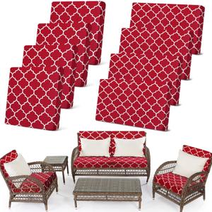 Newwiee 8 Pcs Stretch Patio Outdoor Cushion Covers Waterproof Replacement Sofa Couch Covers for 4 Backrests and 4 Cushions Washable Lawn Garden Seat Furniture Protector (Wine Red)