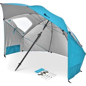 Sport-Brella Premiere UPF 50+ Umbrella Shelter with Patented Side Panels and Tilt Mechanism, Heavy-Duty 1.25 Inch Center Pole, Auger Anchor for Sand and Grass