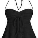 SOLY HUX Women's Peplum Halter Crop Tops Y2K Drawstring Tie Ruched Dressy Casual Spaghetti Strap Cami Top (Pure Black), S