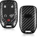 Real Carbon Fiber Key Fob Cover Compatible with Chevy with Keychain, T-carbon Full Protection Key Case Compatible with Chevrolet Silverado 1500 2500 3500 HD Suburban Tahoe Smart Key 2018-22,Black