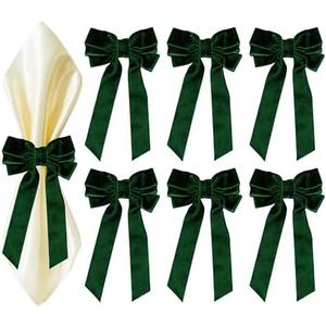 Bow Napkin Rings for Christmas, Wedding, Party, Holiday Table Decor (Dark Green, 6 pcs) 3Pack