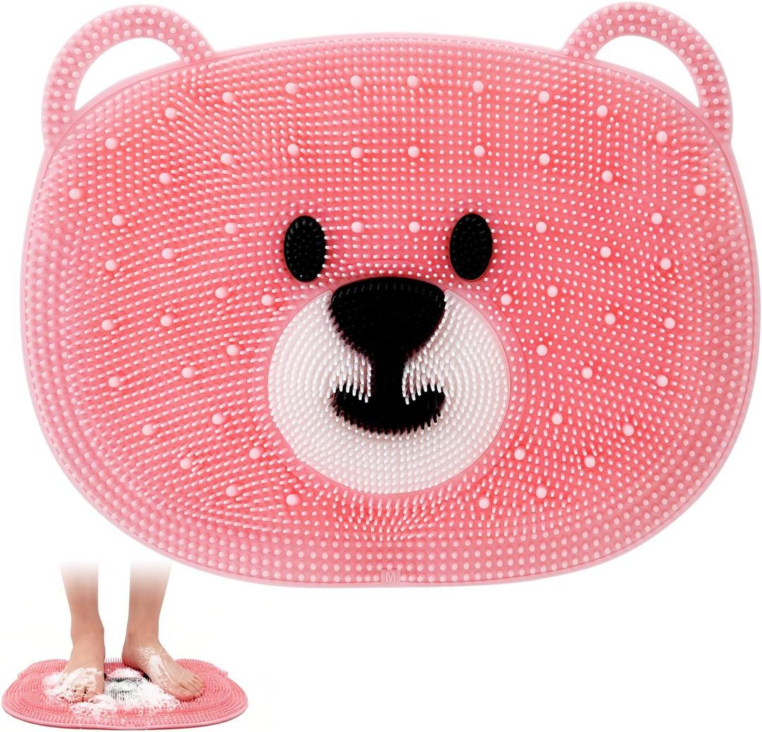 Foot Scrubber for Shower - Silicone Exfoliating Bath Mat with Non-Slip Suction Cups, Dead Skin & Callus Remover for Feet - Men & Women, 14.5" x 11" (Pink)