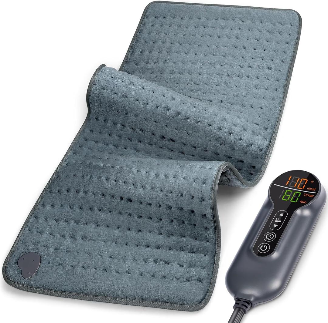 Heating Pad - Electric Heating Pad for Back Pain and Cramps Relief, Moist Heat Pad for Shoulder, Knee, Neck, 6 Heat Settings & Auto Shut Off and Machine Washable, 24" x 12" (Dark Gray)