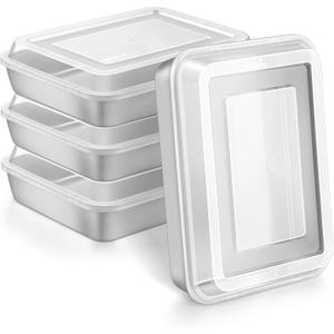 Herogo Baking Pan with Lid, 9 x 12 Inch Stainless Steel Nonstick Deep Pan, Rectangle Cakes Bakeware with Lid for Brownies Casseroles, Non Toxic & Dishwasher Safe, Set of 4