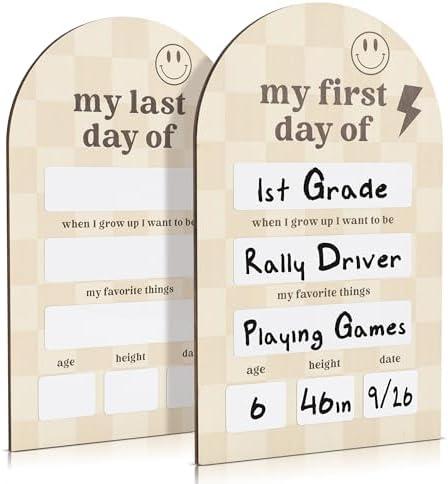 Beautiful Wooden First and Last Day of School Board Sign - Modern and Large Back to School Sign for Lasting Memories - Perfect Wooden Dry-Erase Photo Prop for Kindergarten